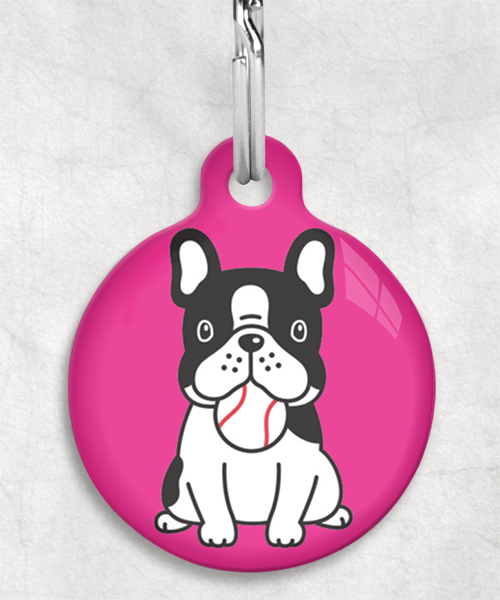 bulldog-met-ball-zwartwit-zonder-naam-huisdierpenning-fushia