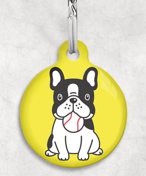 bulldog-met-ball-zwartwit-zonder-naam-huisdierpenning-geel