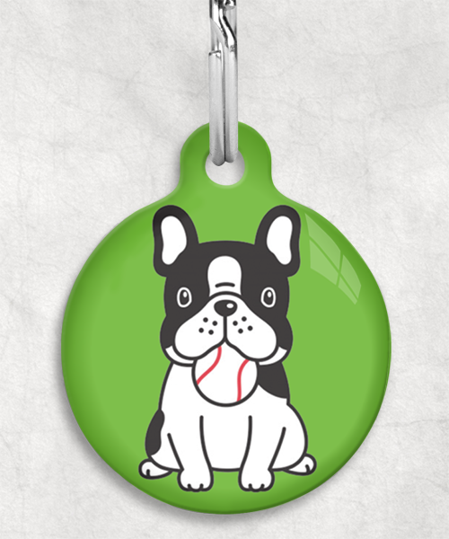 bulldog-met-ball-zwartwit-zonder-naam-huisdierpenning-groen