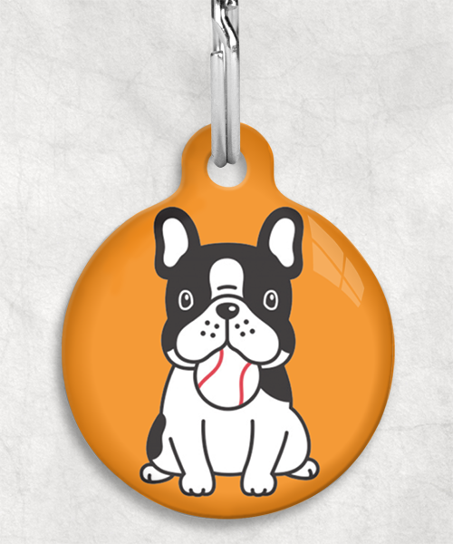bulldog-met-ball-zwartwit-zonder-naam-huisdierpenning-oranje