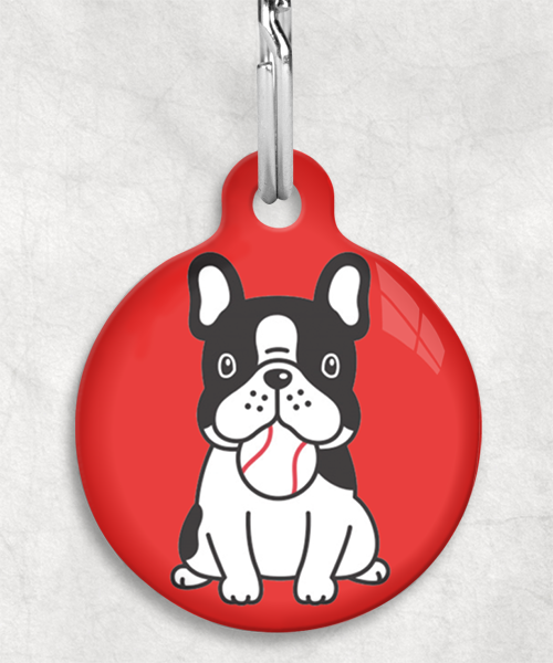 bulldog-met-ball-zwartwit-zonder-naam-huisdierpenning-rood