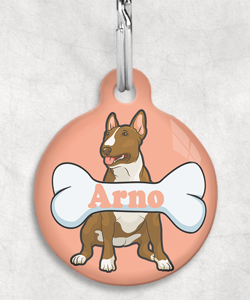 bull-terrier-beigecartoon-naam-been-huisdierpenning-peach